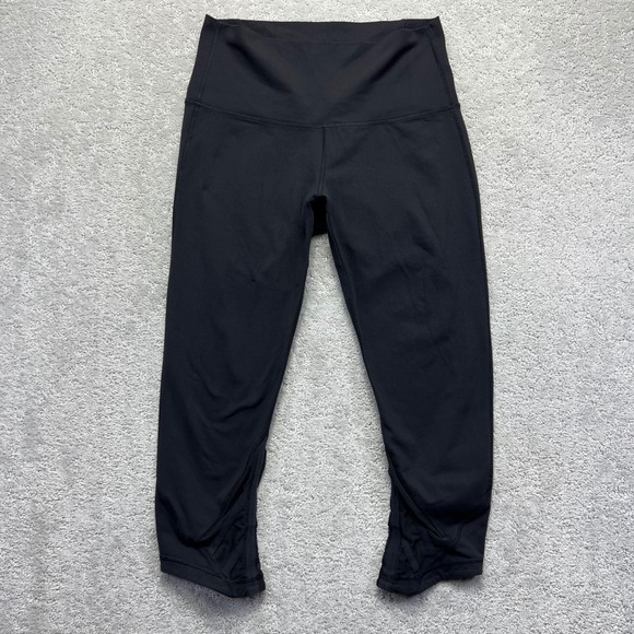 Lululemon Pants - Lululemon Leggings Womens 10 Black High Cropped Mesh Panels Hem Active Yoga